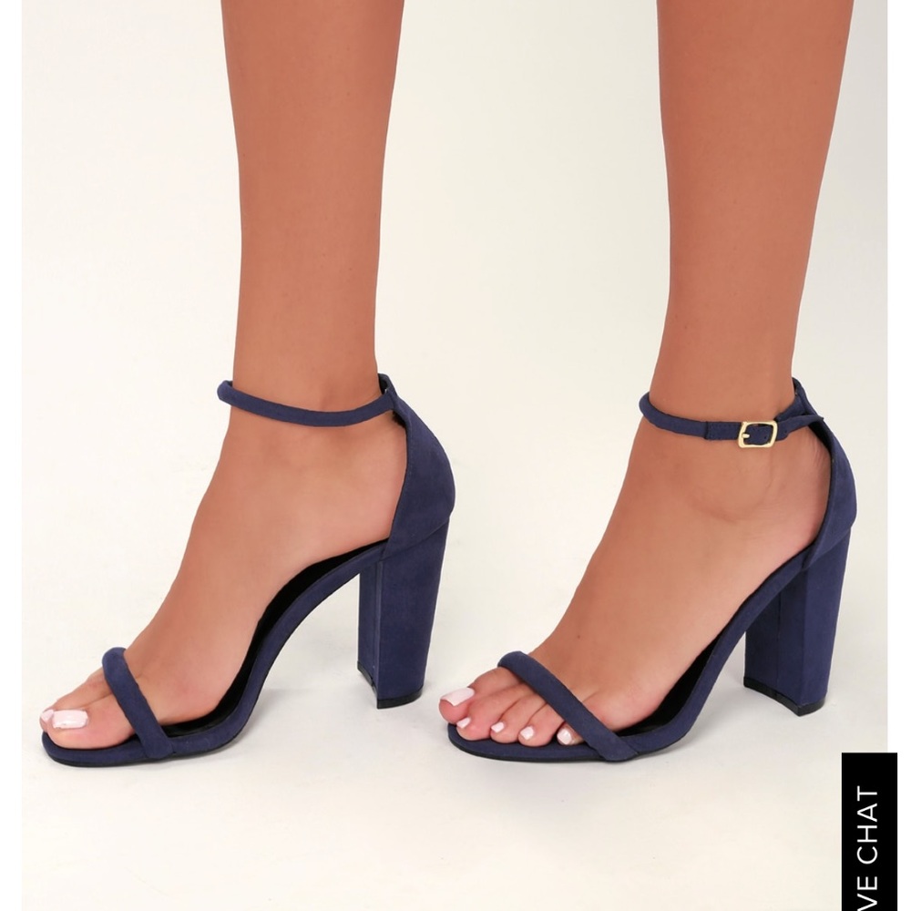 NAVY BLUE SUEDE ANKLE STRAP HEELS
